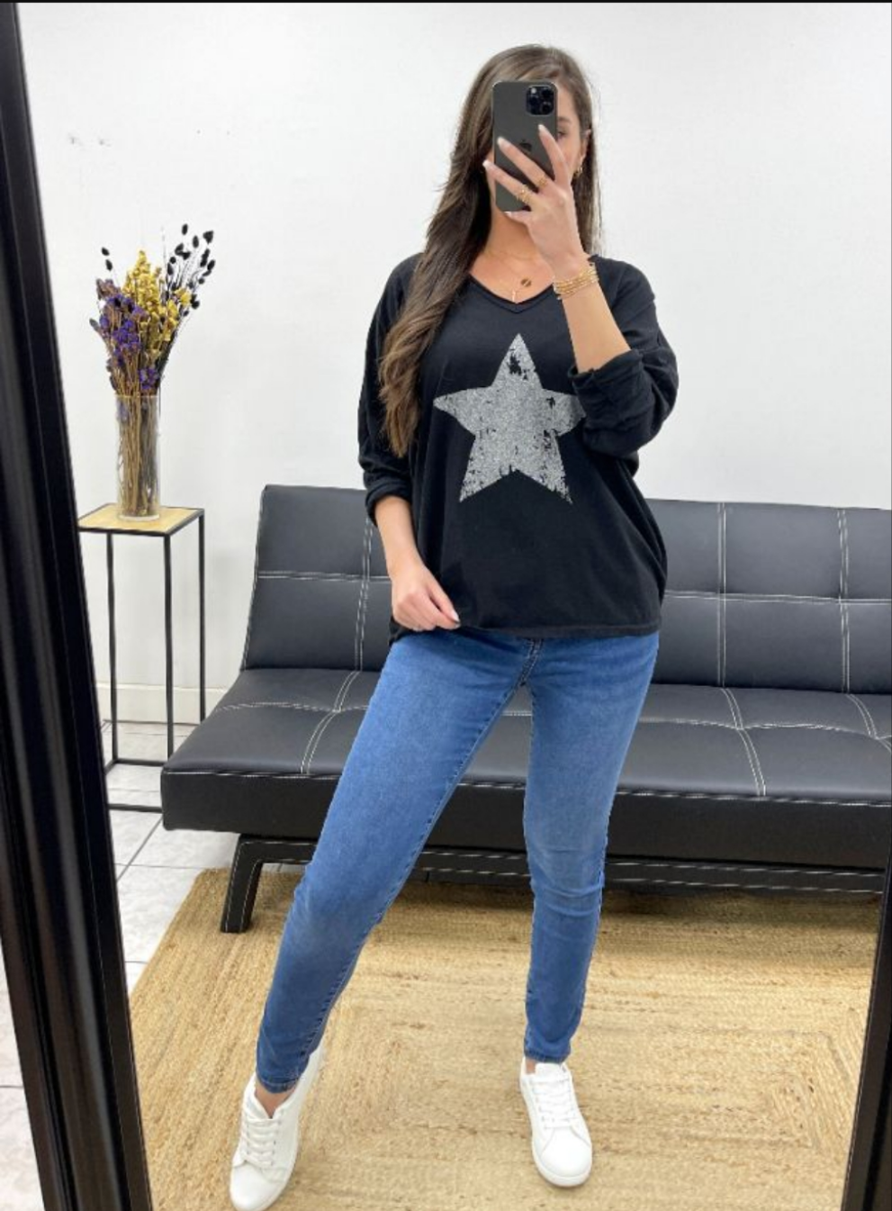 T-SHIRT COTON ETOILE COLLAGE EFFET STRASS