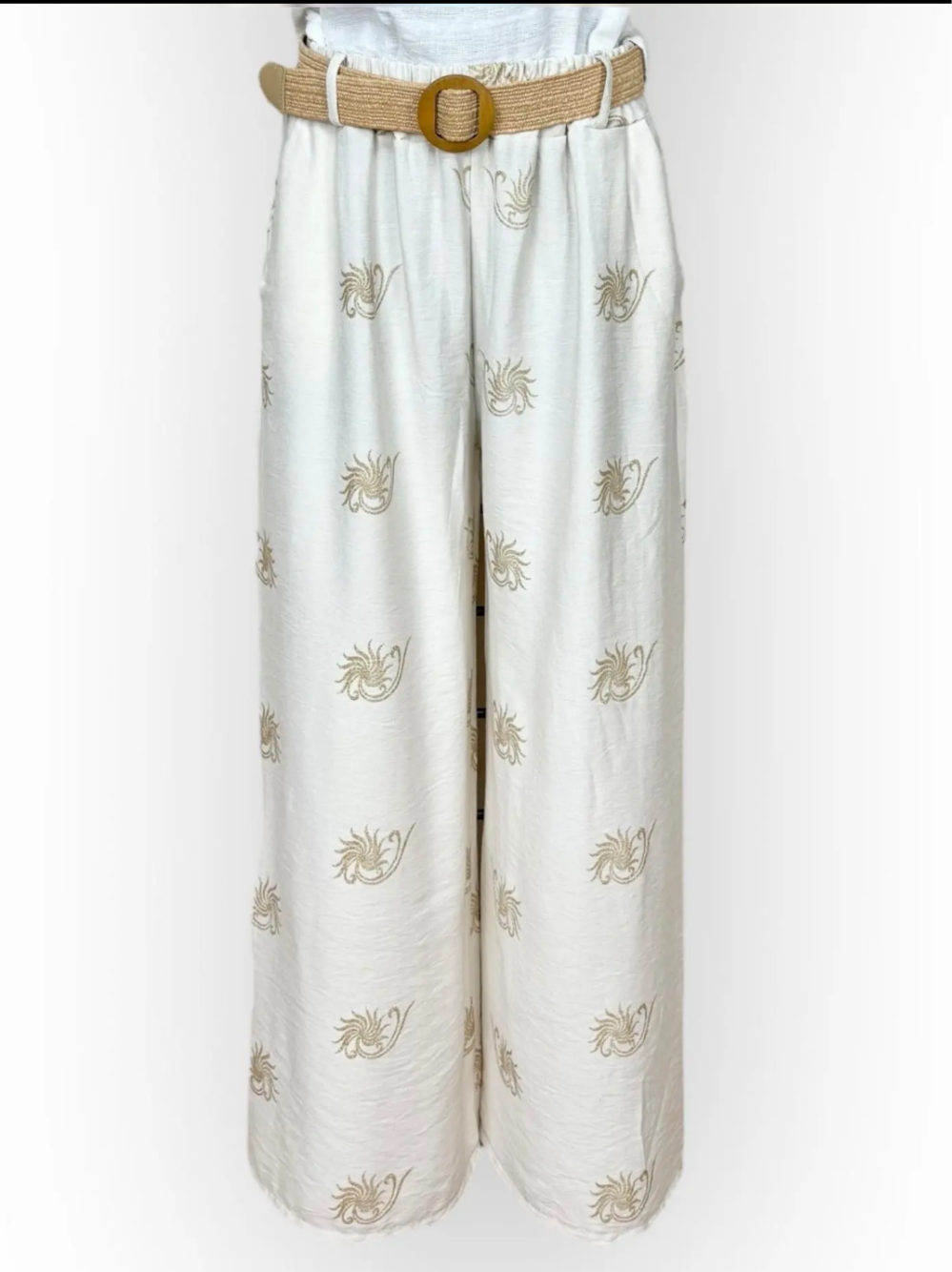Pantalon à Motifs dorés avec Ceinture