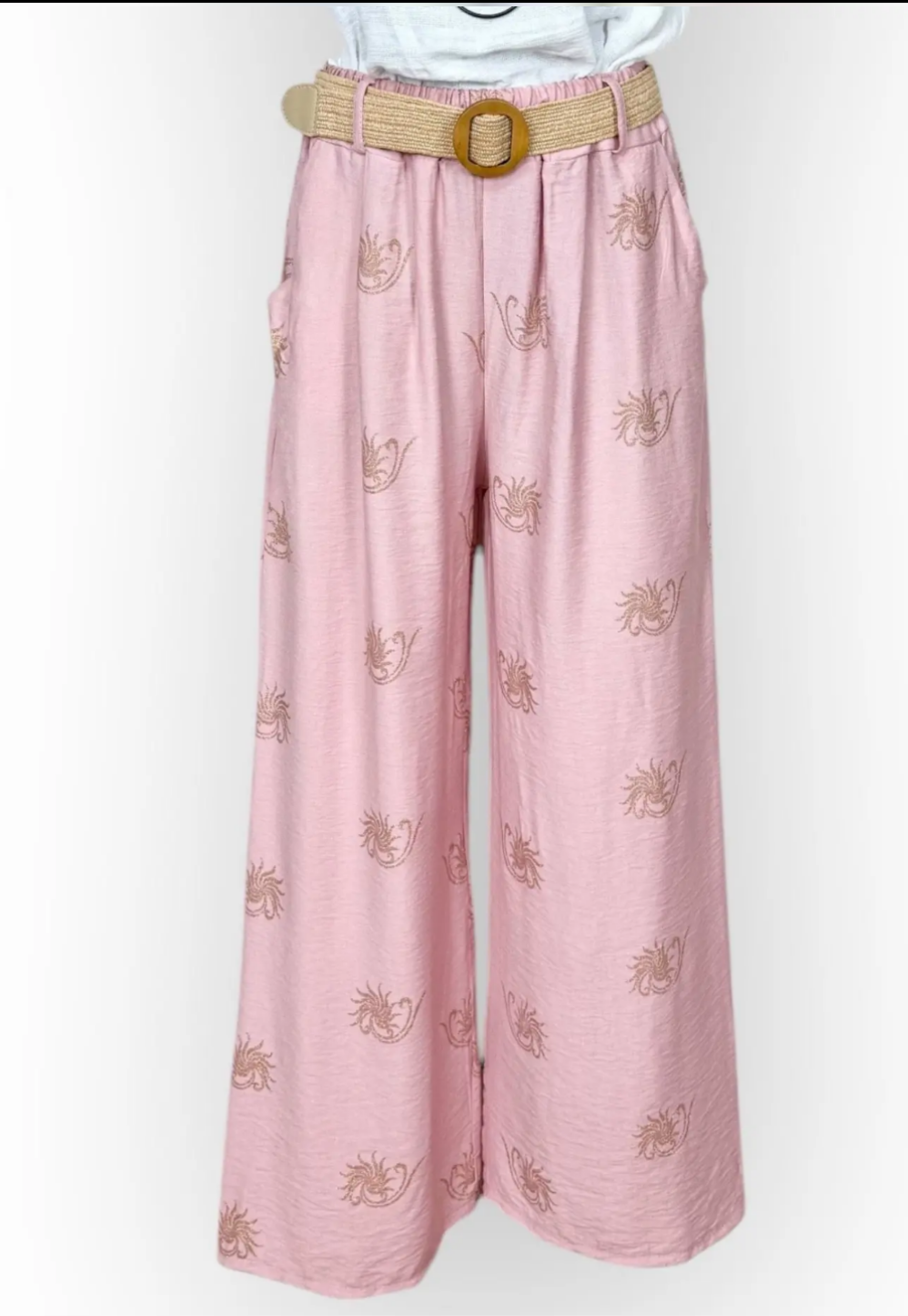 Pantalon à Motifs dorés avec Ceinture