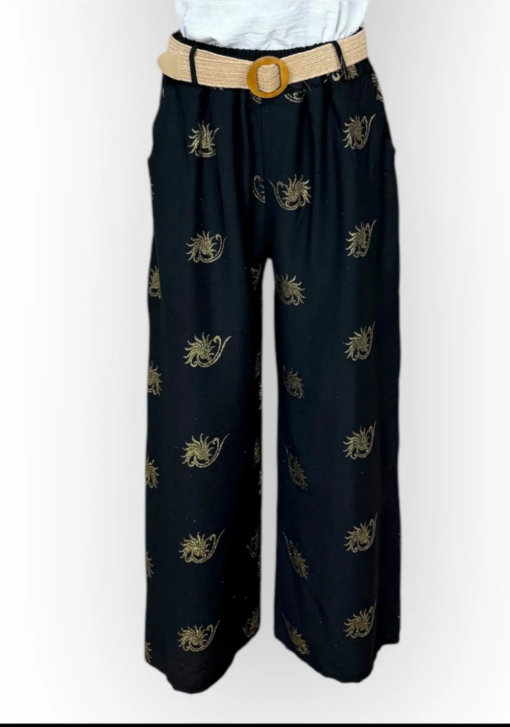 Pantalon à Motifs dorés avec Ceinture