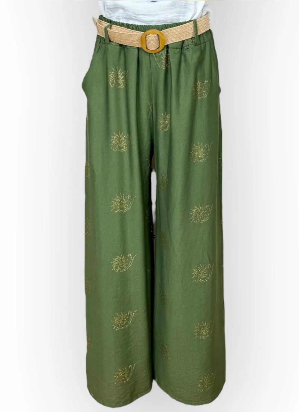 Pantalon à Motifs dorés avec Ceinture