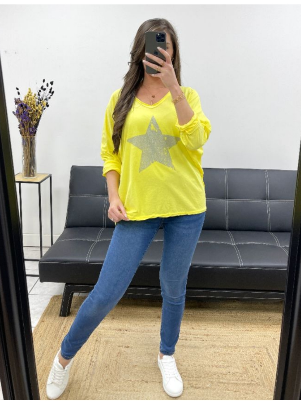 T-SHIRT COTON ETOILE COLLAGE EFFET STRASS