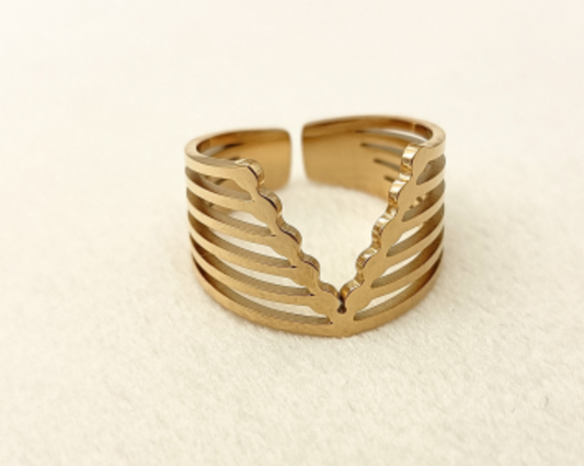 Bague dorée multi ligne en v