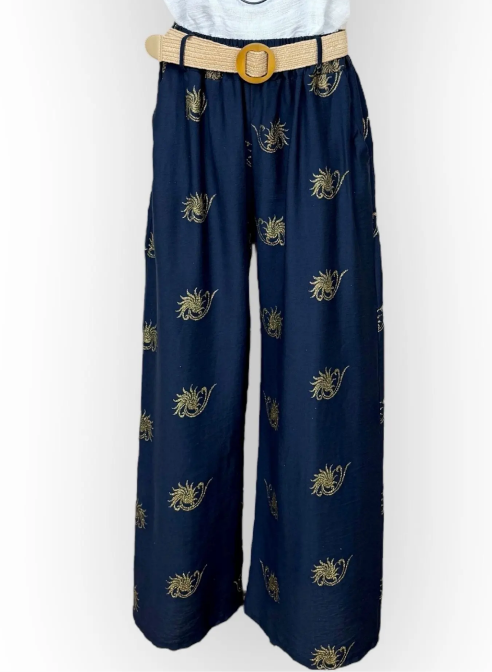 Pantalon à Motifs dorés avec Ceinture